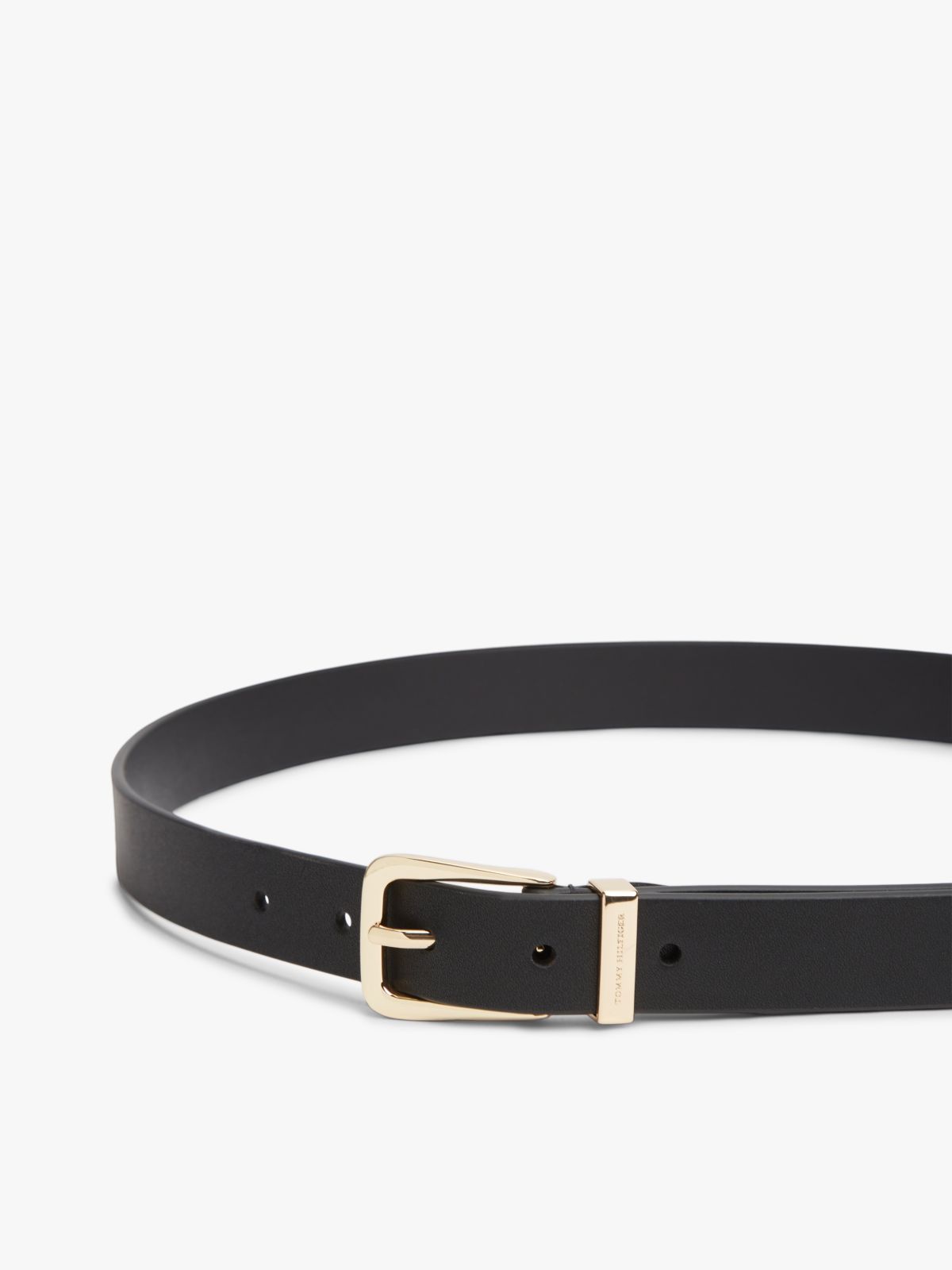 Logo Keeper Rectangular Buckle Leather Belt — Black