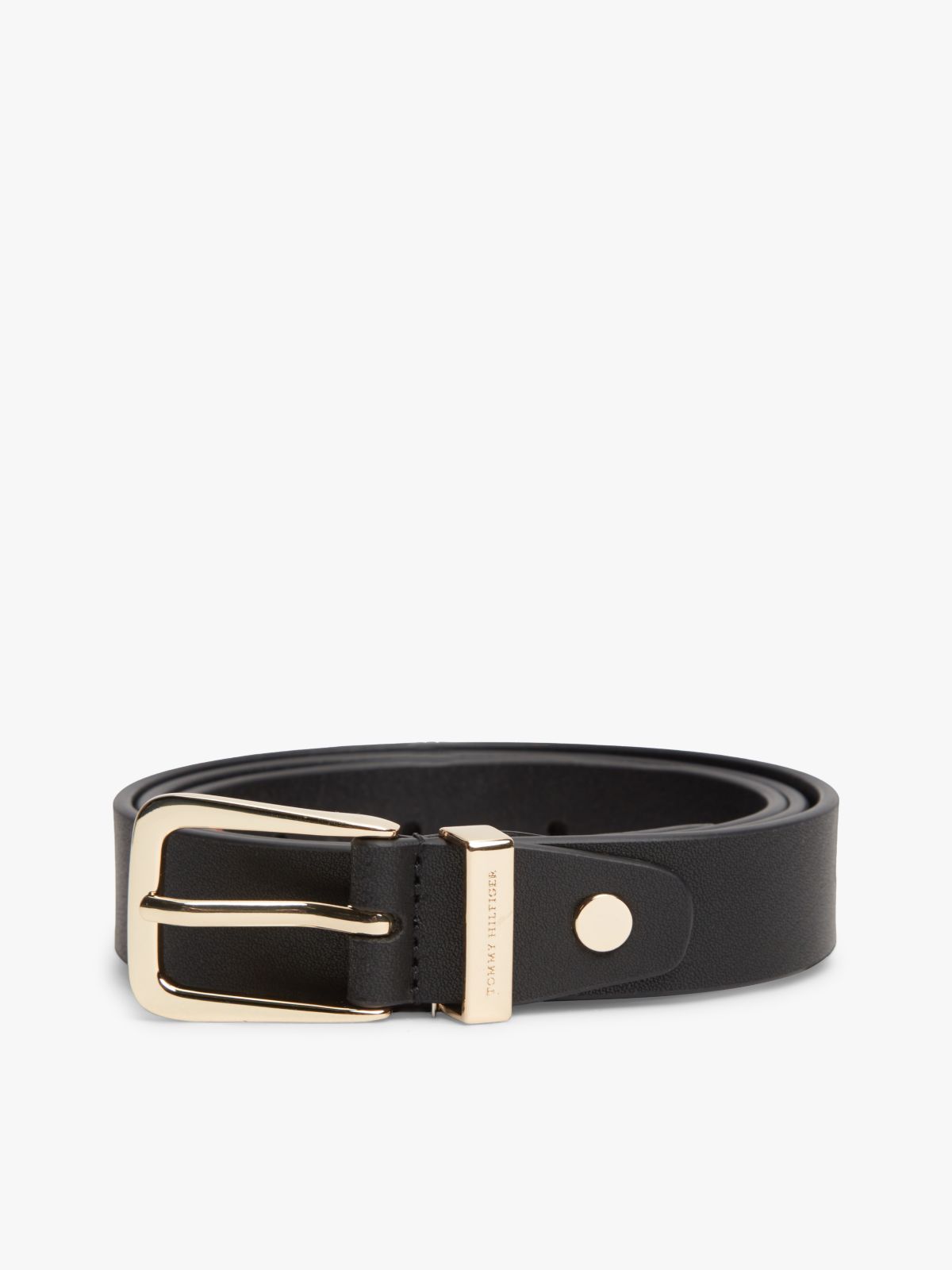 Logo Keeper Rectangular Buckle Leather Belt — Black