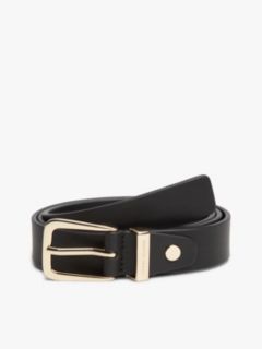 Logo Keeper Rectangular Buckle Leather Belt — Black 1