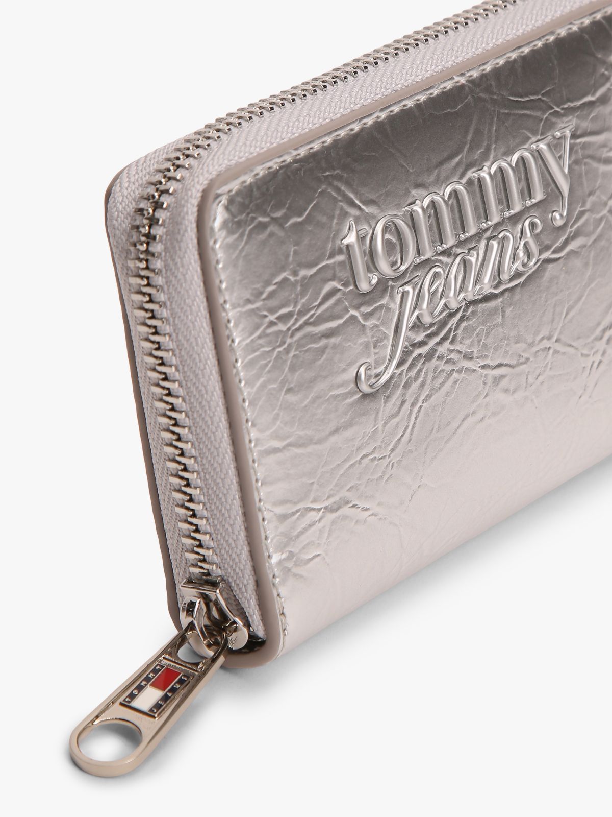 Essential Textured Logo Metallic Wallet — Grey