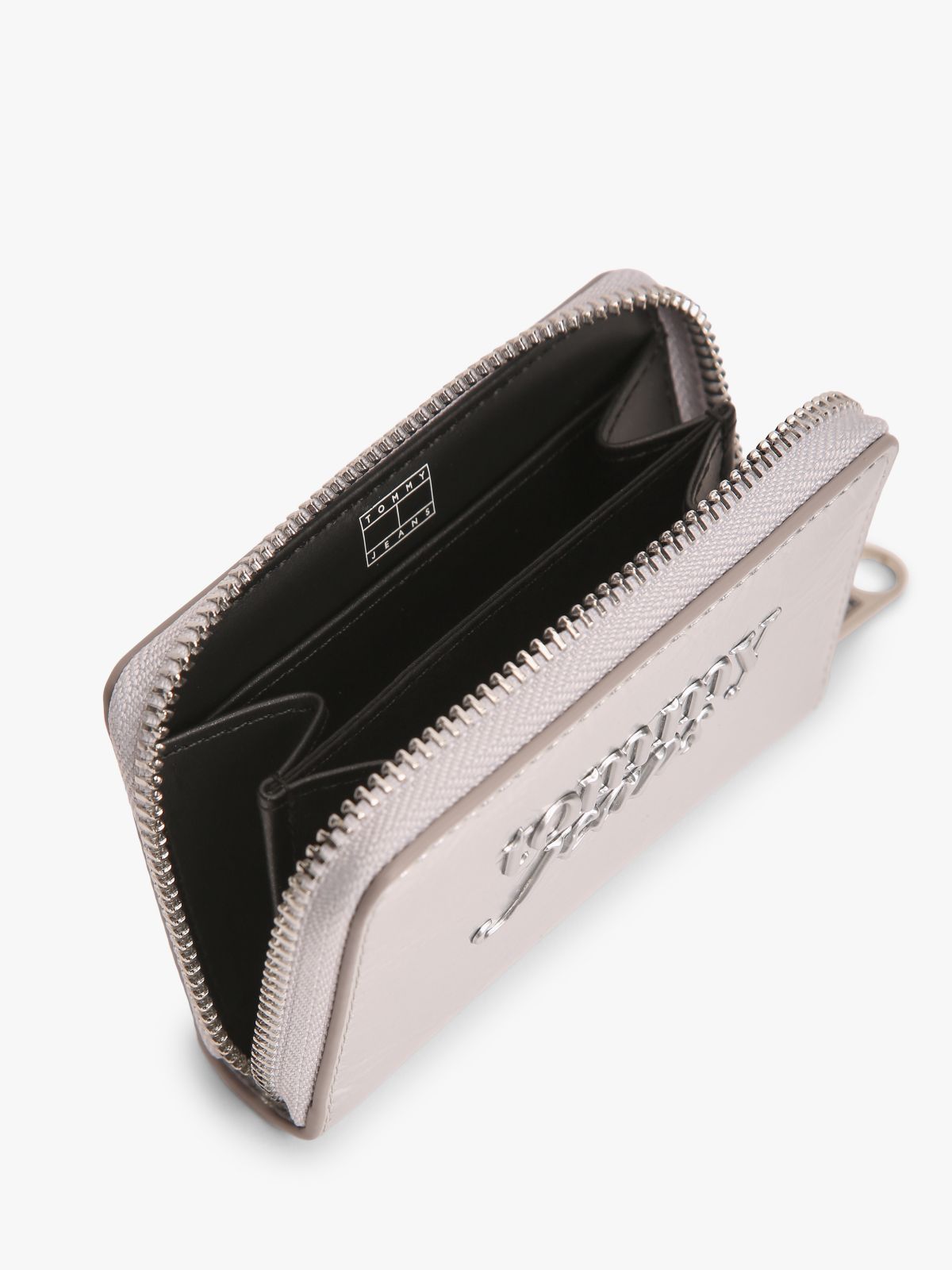 Essential Textured Logo Metallic Wallet — Grey