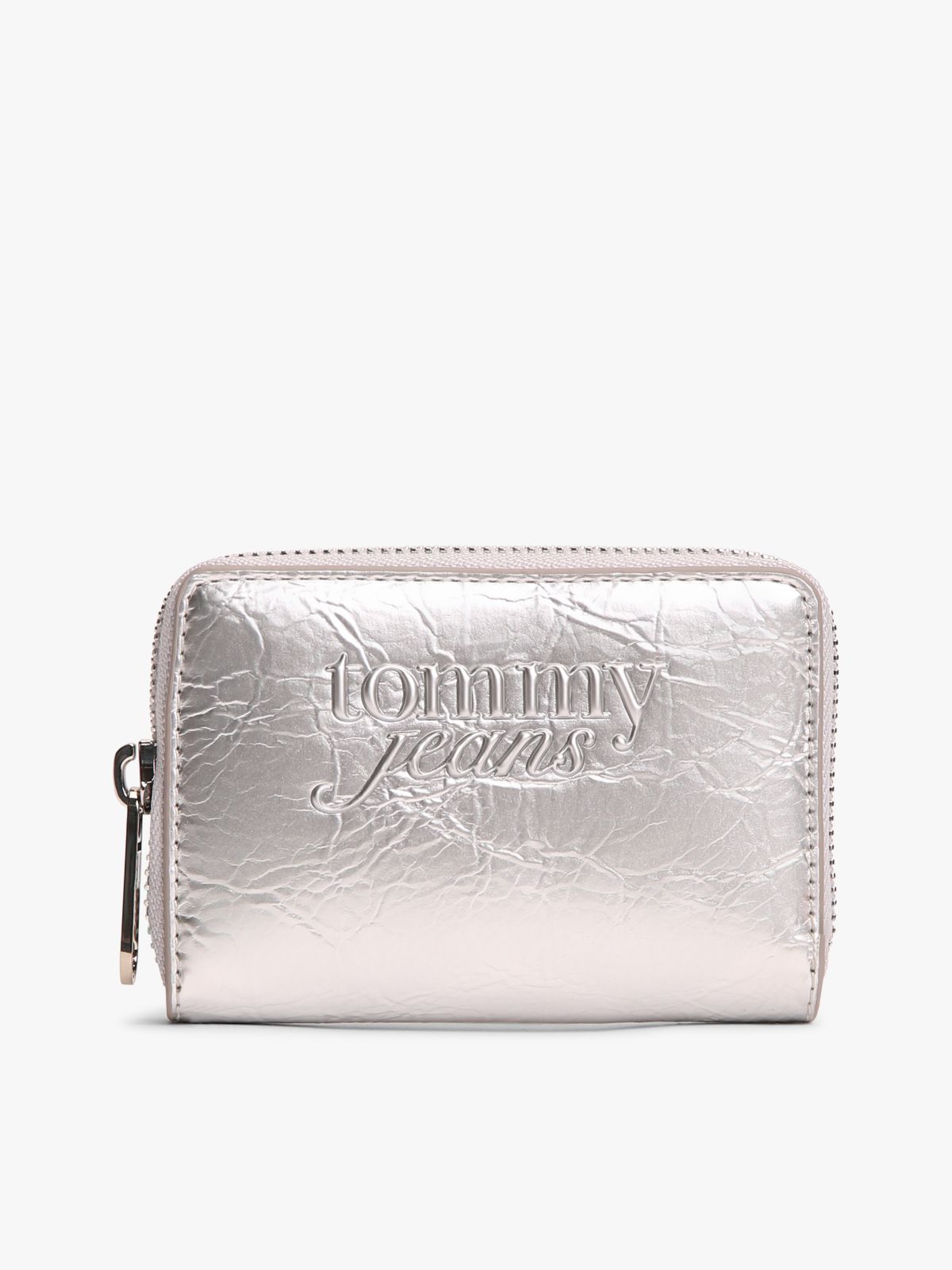 Essential Textured Logo Metallic Wallet — Grey