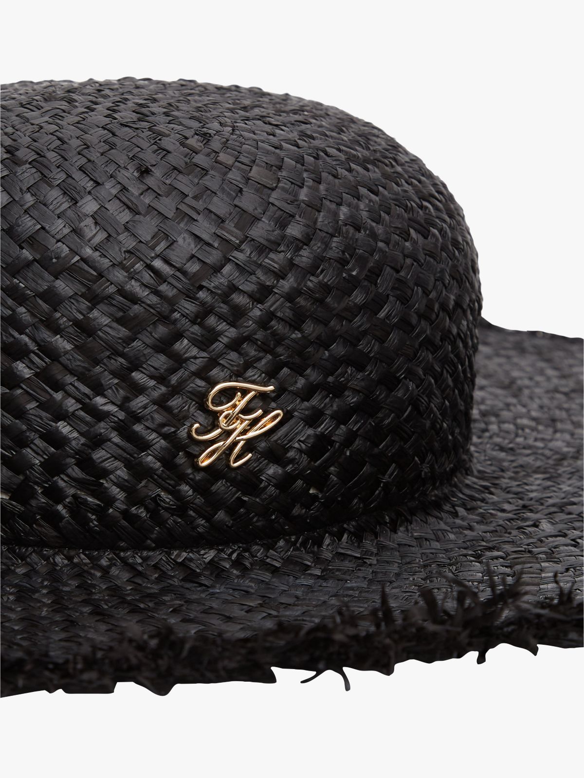 Logo Plaque Woven Straw Hat — Black