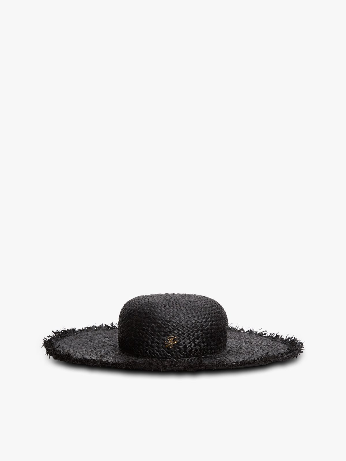 Logo Plaque Woven Straw Hat — Black