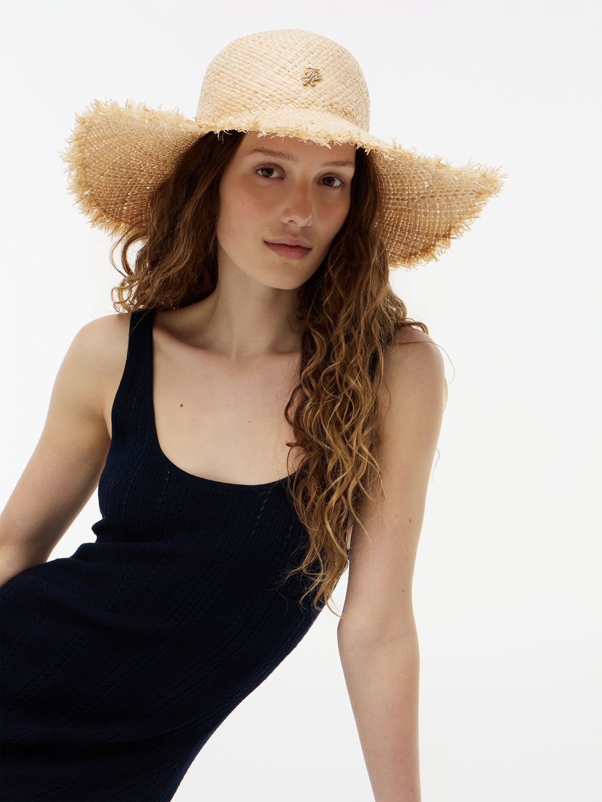 Logo Plaque Woven Straw Hat — Khaki