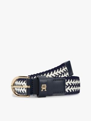 blue essential th monogram braided elastic belt for women tommy hilfiger