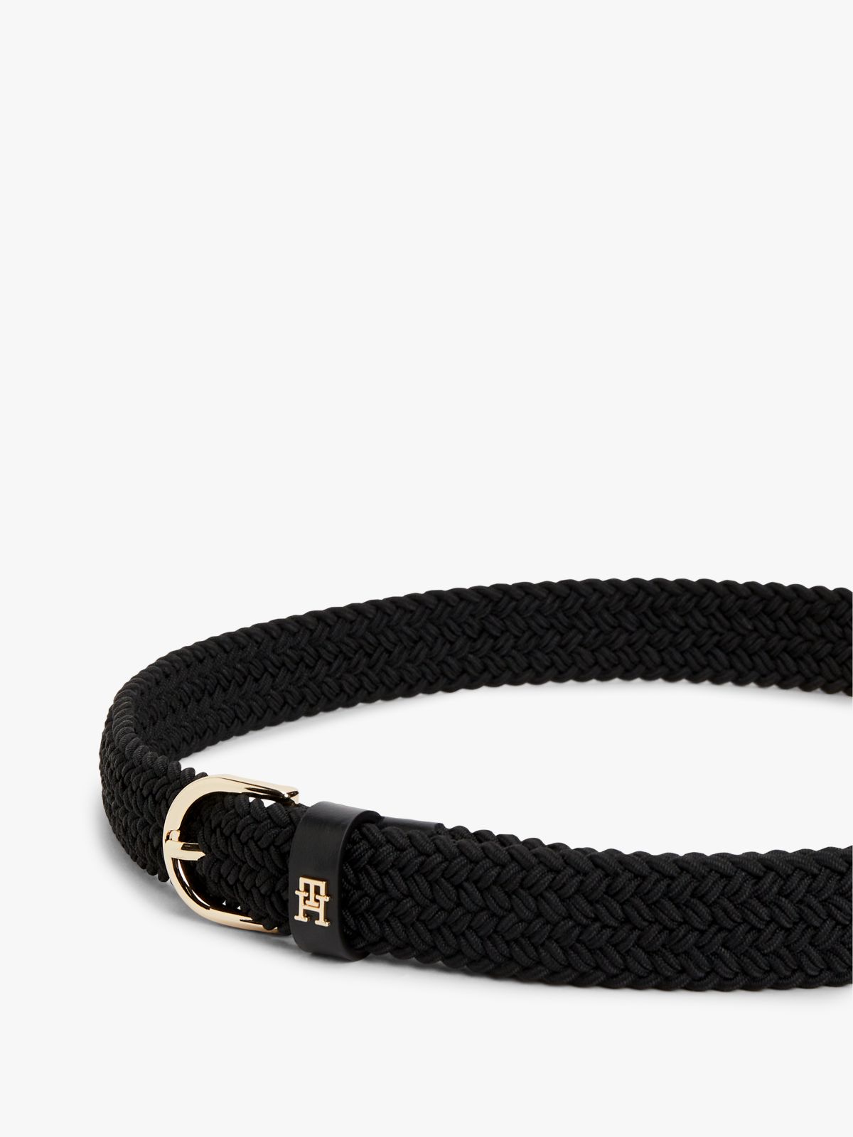 Essential TH Monogram Braided Elastic Belt — Black
