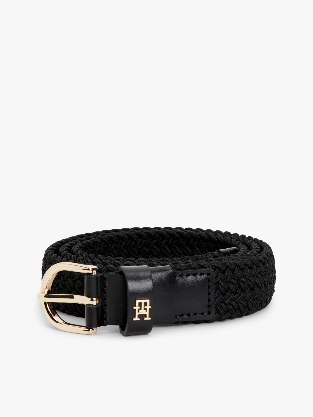 Essential TH Monogram Braided Elastic Belt — Black