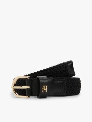 black essential th monogram braided elastic belt for women tommy hilfiger