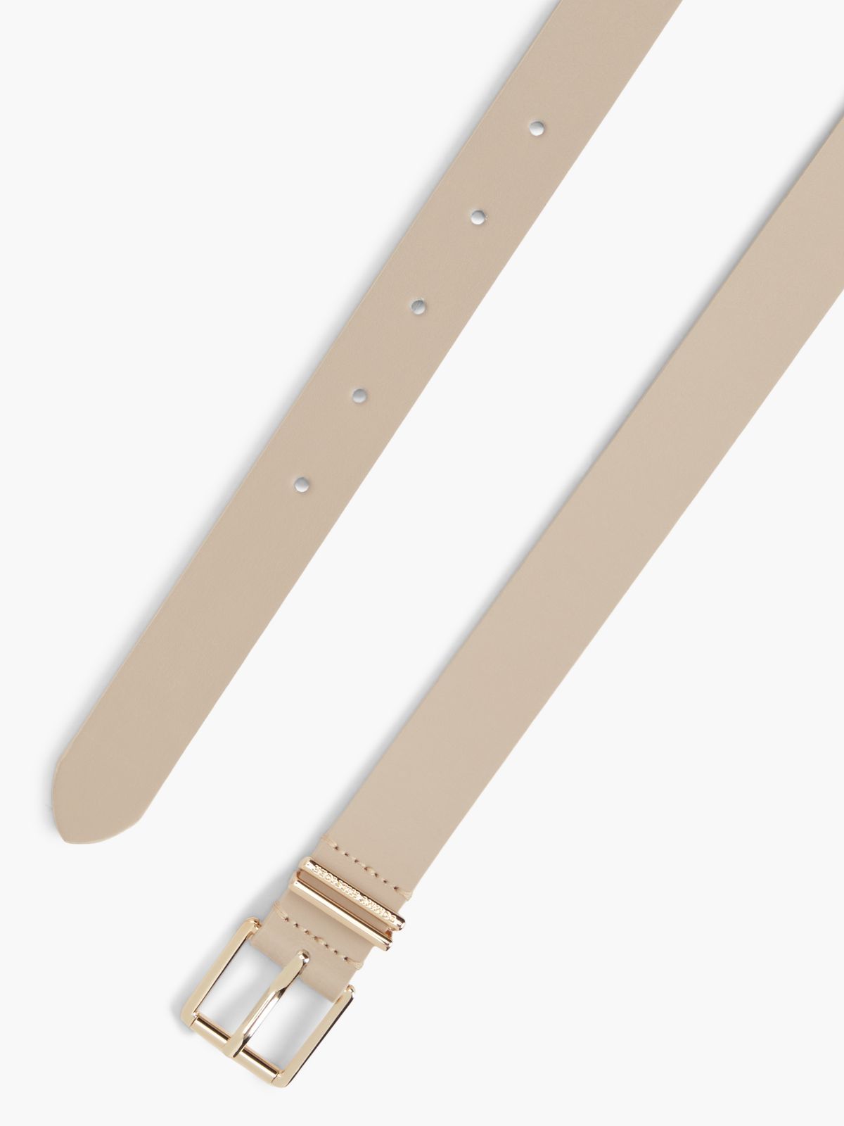 Double Keeper Square Buckle Leather Belt — Beige