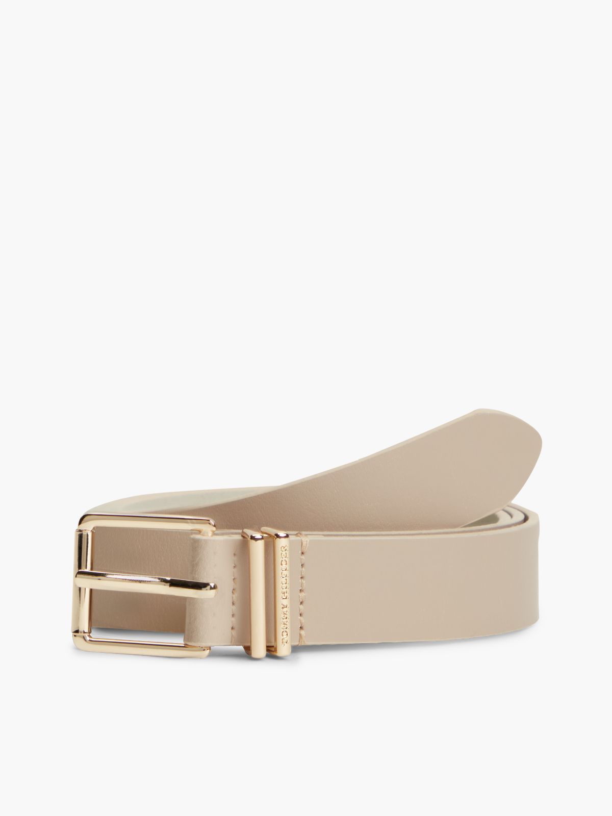 Double Keeper Square Buckle Leather Belt — Beige