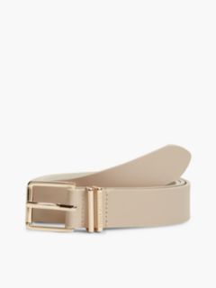 Double Keeper Square Buckle Leather Belt — Beige 1