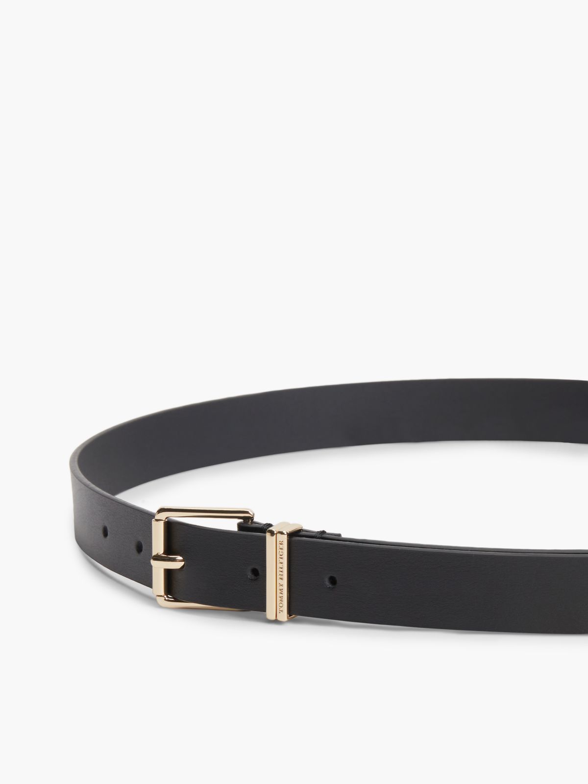 Double Keeper Square Buckle Leather Belt — Black