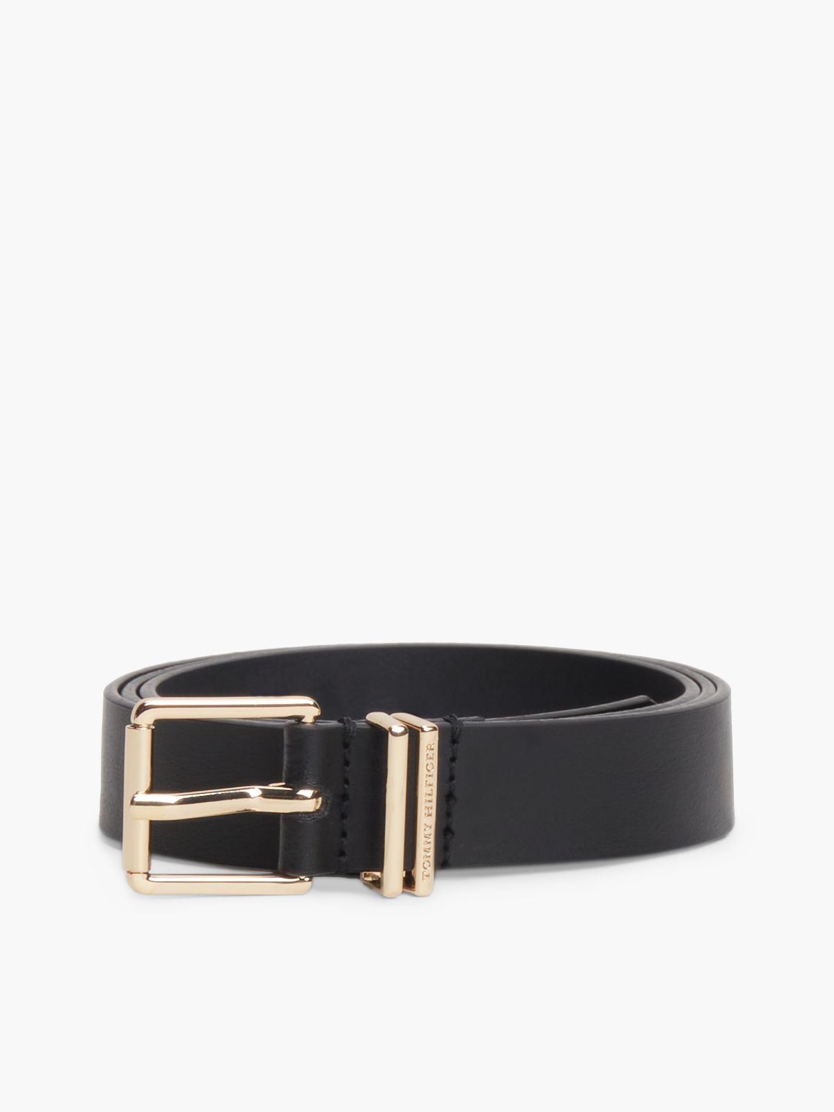 Double Keeper Square Buckle Leather Belt — Black