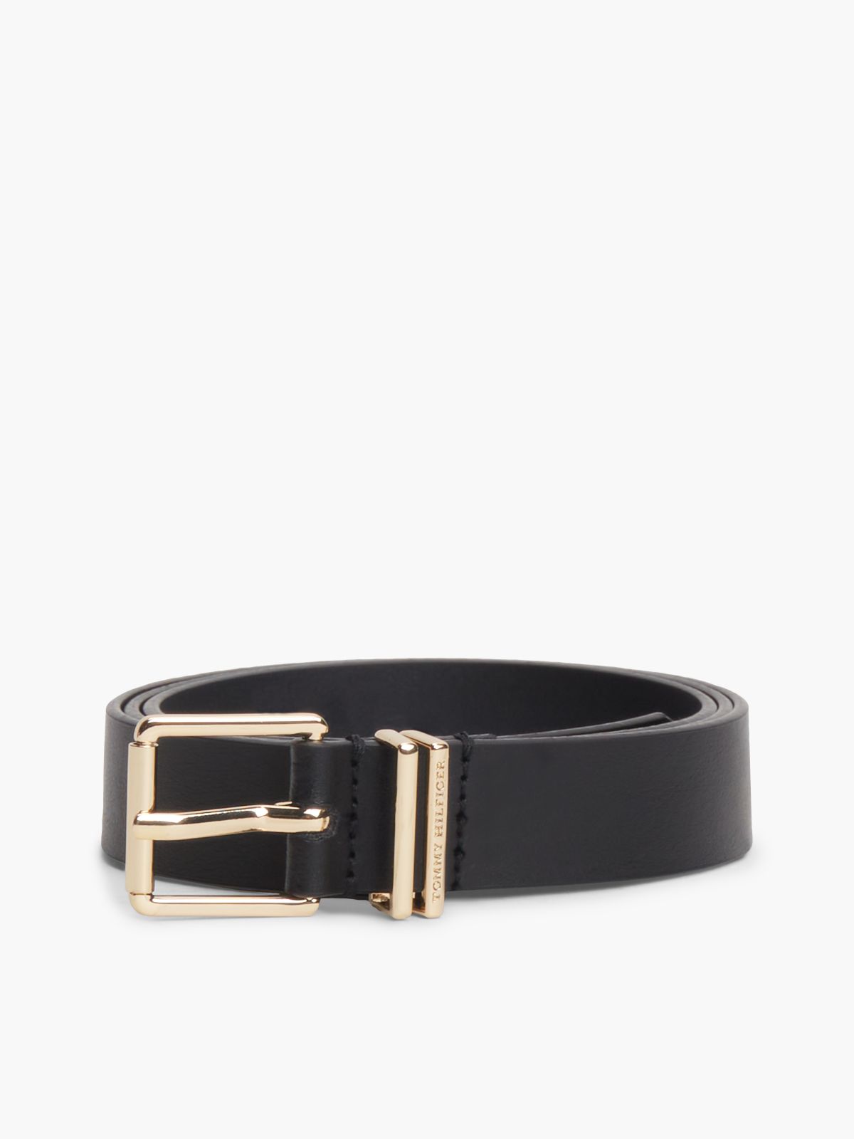 Double Keeper Square Buckle Leather Belt — Black