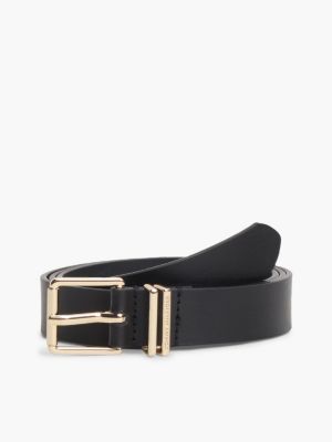 black square buckle logo keeper leather belt for women tommy hilfiger
