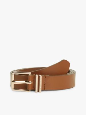 brown square buckle logo keeper leather belt for women tommy hilfiger