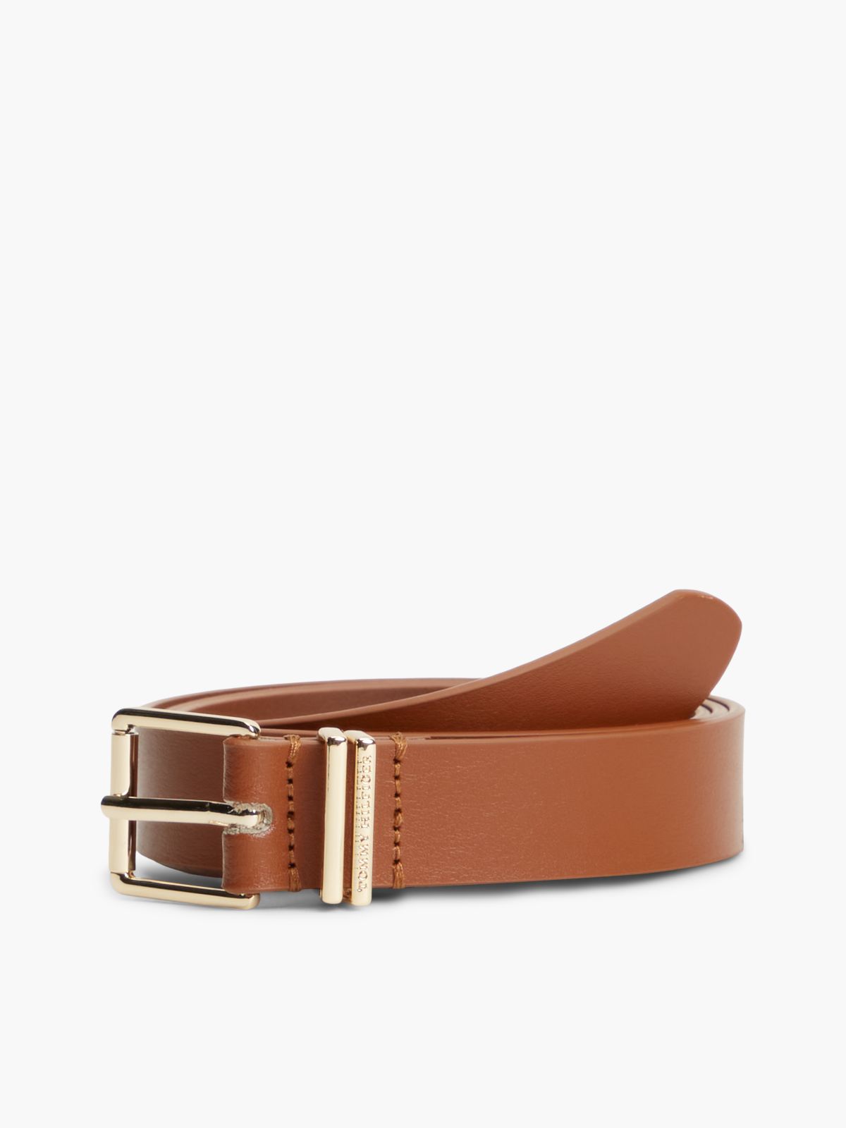 Double Keeper Square Buckle Leather Belt — Brown
