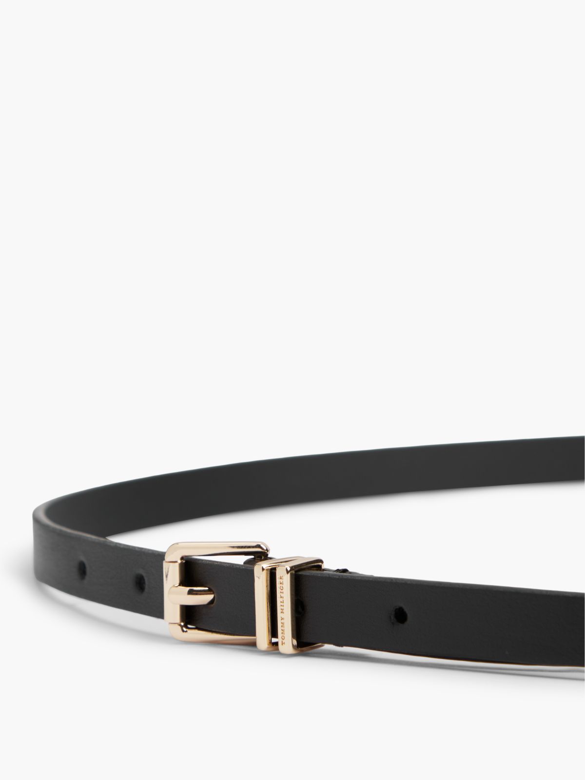 Square Roller Buckle Leather Belt — Black