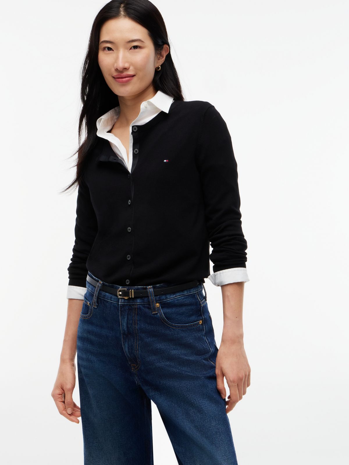 Square Roller Buckle Leather Belt — Black