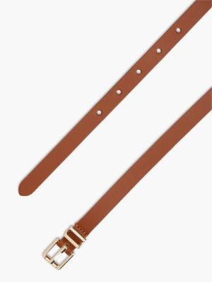 brown square roller buckle leather belt for women tommy hilfiger