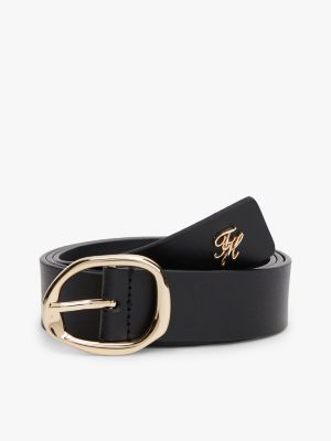 ceinture en cuir à boucle sculptée black pour femmes tommy hilfiger