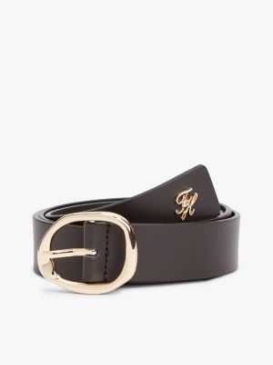 brown sculpted buckle leather belt for women tommy hilfiger