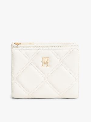 beige quilted th monogram bifold wallet for women tommy hilfiger