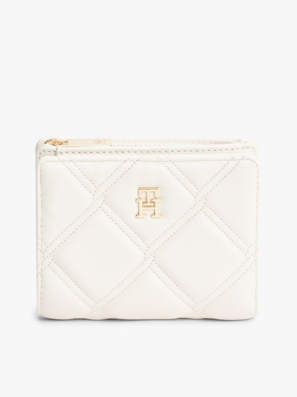 Quilted TH Monogram Bifold Wallet — Beige