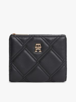 black quilted th monogram bifold wallet for women tommy hilfiger