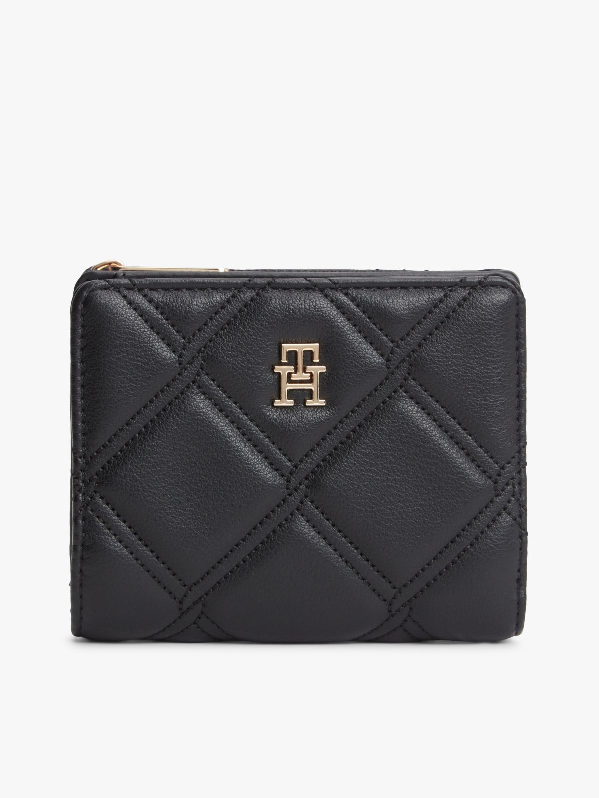 Quilted TH Monogram Bifold Wallet — Black