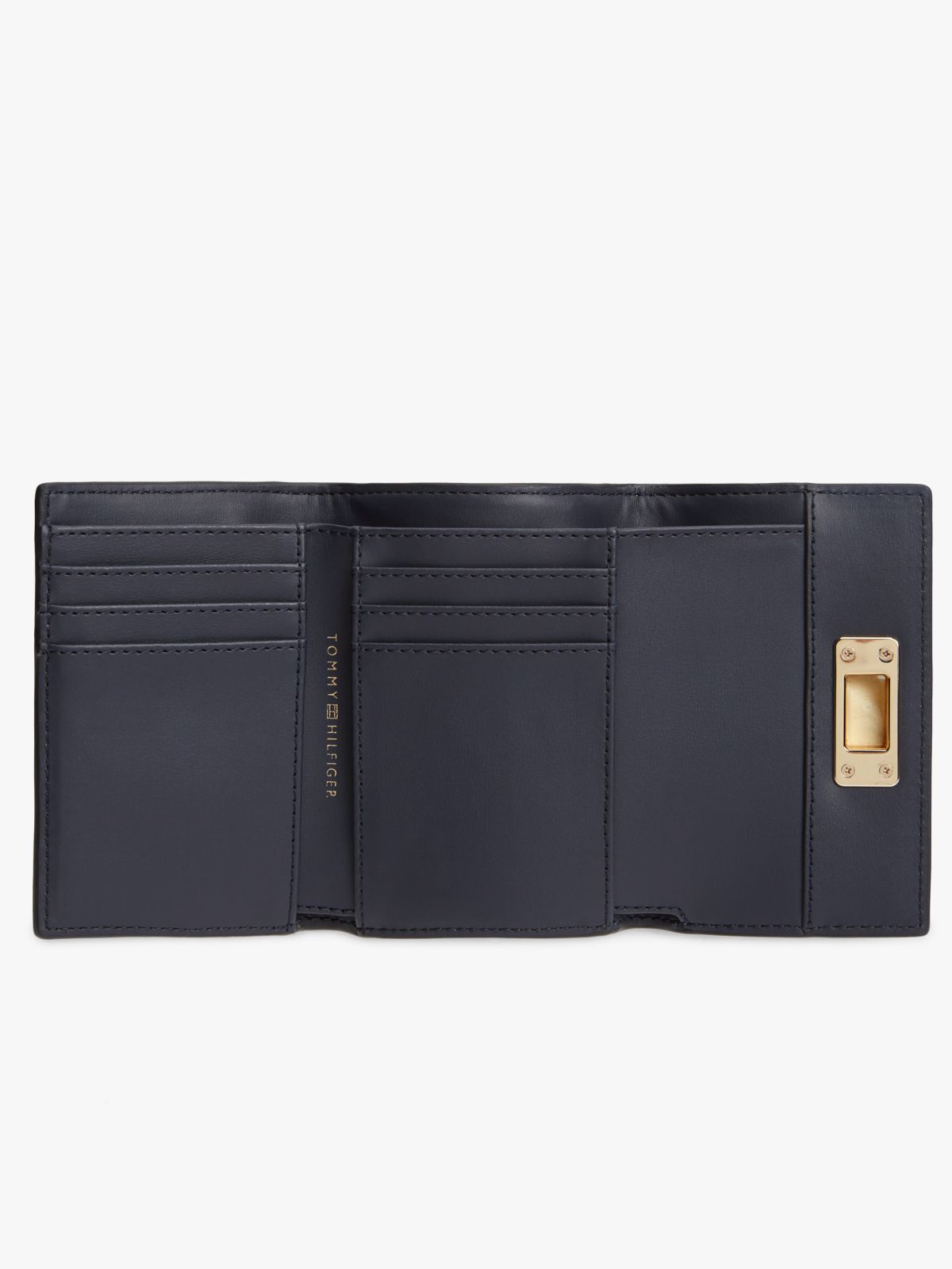 Modern TH Monogram Turn Lock Trifold Wallet — Khaki