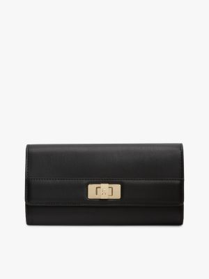 black modern th monogram turn lock wallet for women tommy hilfiger