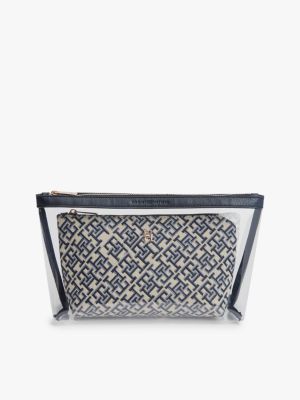 lot de 2 trousses de toilette hilfiger icon à monogramme th blue pour femmes tommy hilfiger