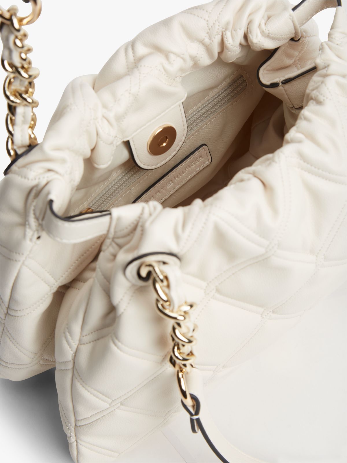 TH Monogram Quilted Tote Bag — Beige