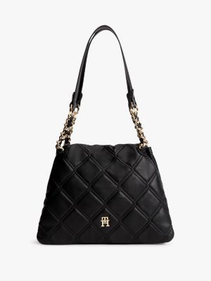 black th monogram quilted tote bag for women tommy hilfiger
