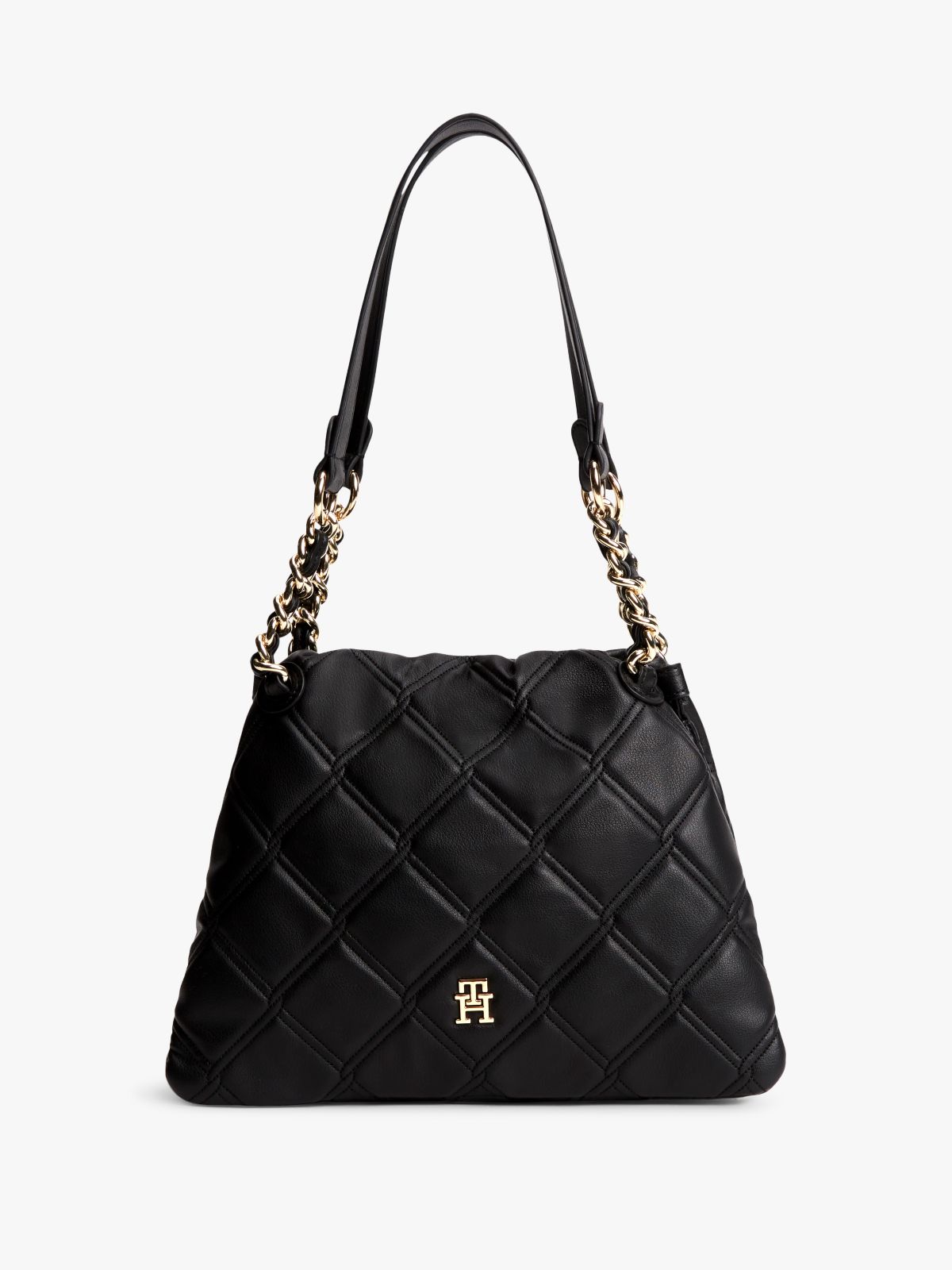 TH Monogram Quilted Tote Bag — Black