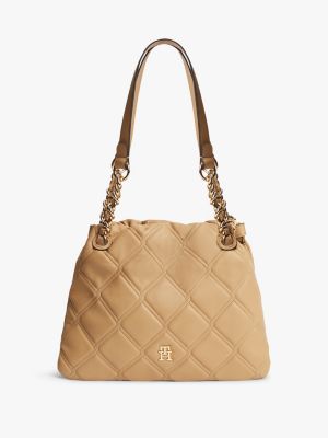 khaki th monogram quilted tote bag for women tommy hilfiger