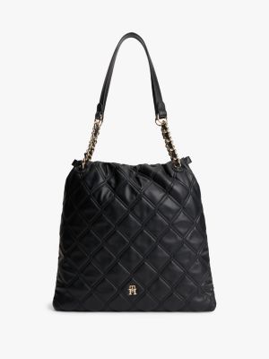 black th monogram quilted tote bag for women tommy hilfiger