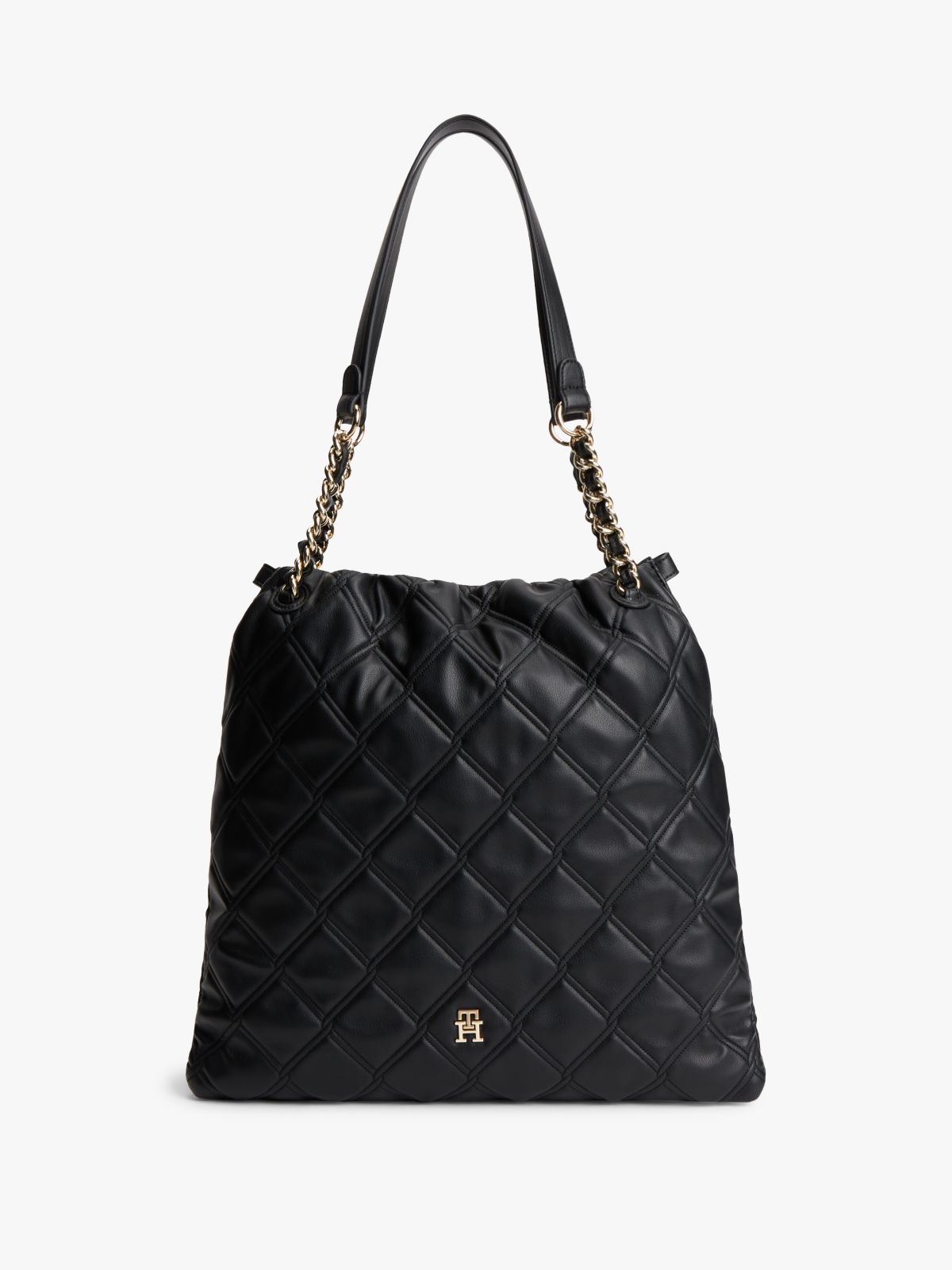 TH Monogram Quilted Tote Bag — Black
