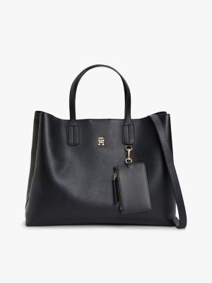 black hilfiger icon pebble grain satchel for women tommy hilfiger