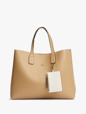 khaki hilfiger icon pebble grain satchel for women tommy hilfiger