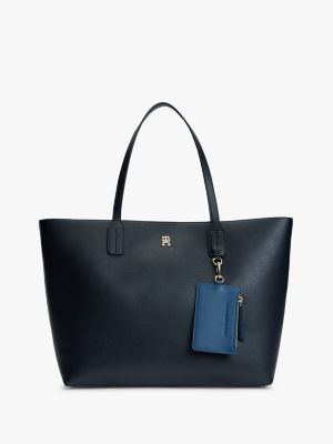 blue torba tote hilfiger icon z monogramem th dla kobiety - tommy hilfiger