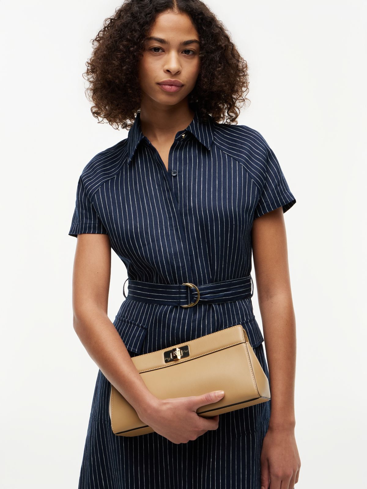 Modern Chain TH Monogram Clasp Clutch — Khaki