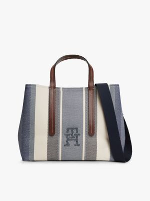 blue city jacquard handtas met th-monogram voor dames - tommy hilfiger