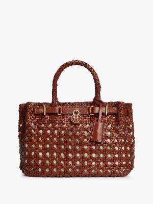 cabas american icon en cuir tressé brown pour femmes tommy hilfiger