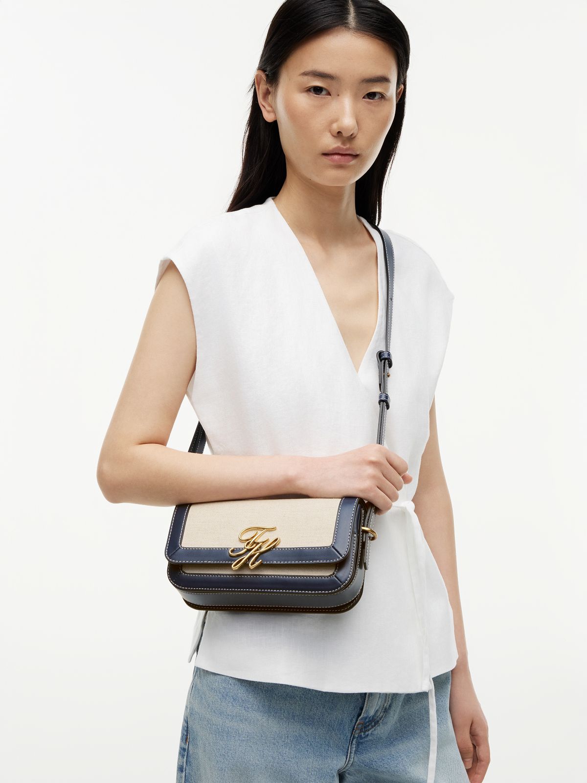 Canvas Leather Trim Crossbody Bag — Multi