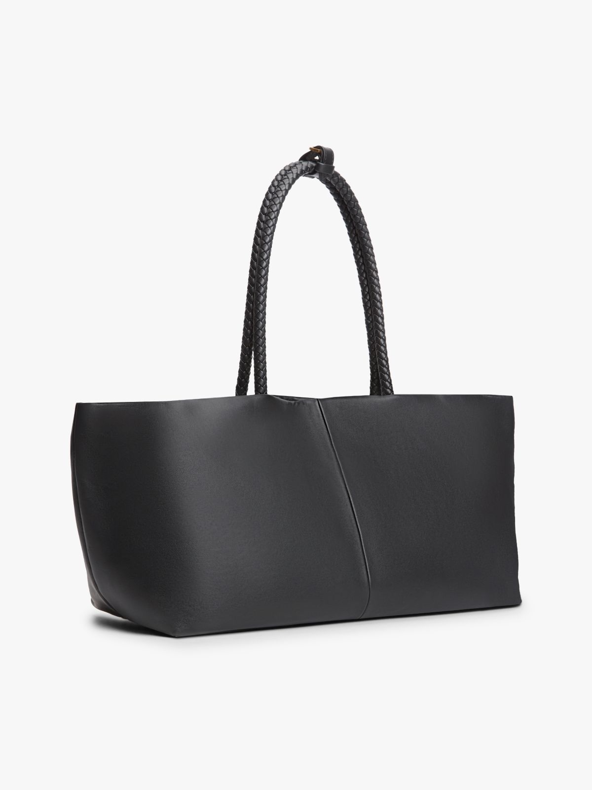 Leather Braided Handle Tote Bag — Black