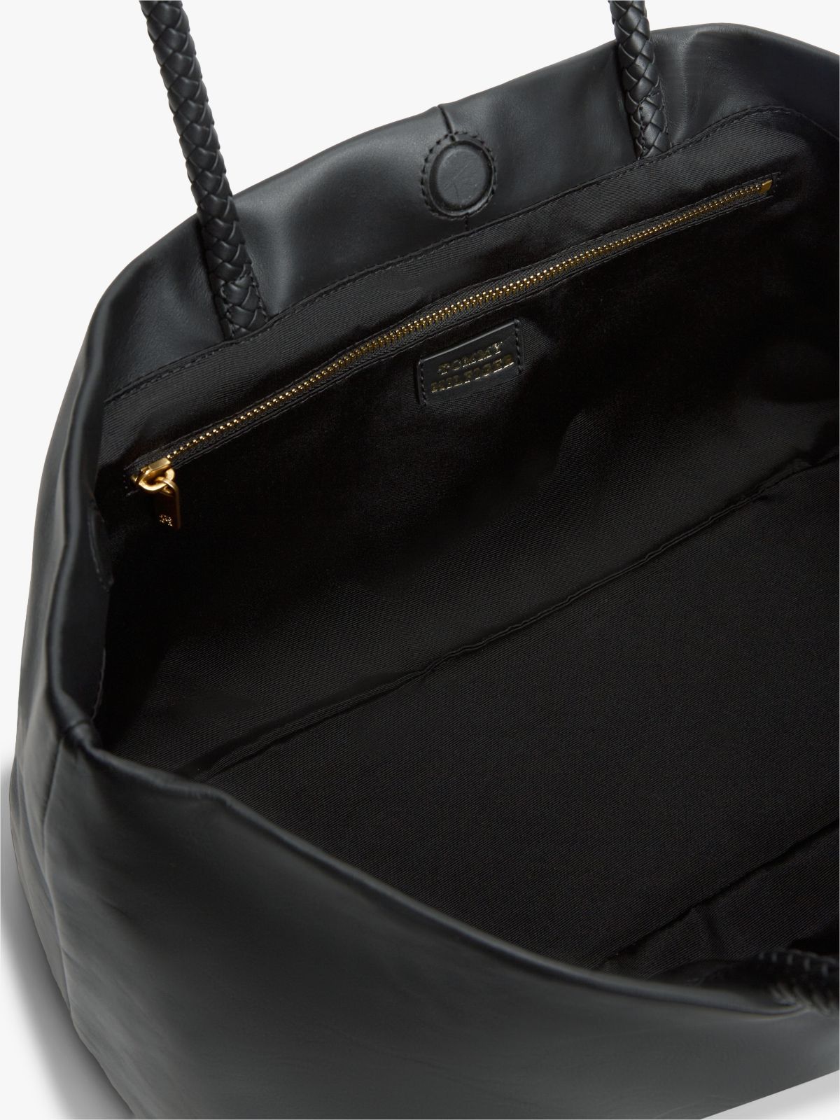 Leather Braided Handle Tote Bag — Black