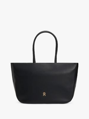 black torba hilfiger icon typu tote z taśmą z logo dla kobiety - tommy hilfiger